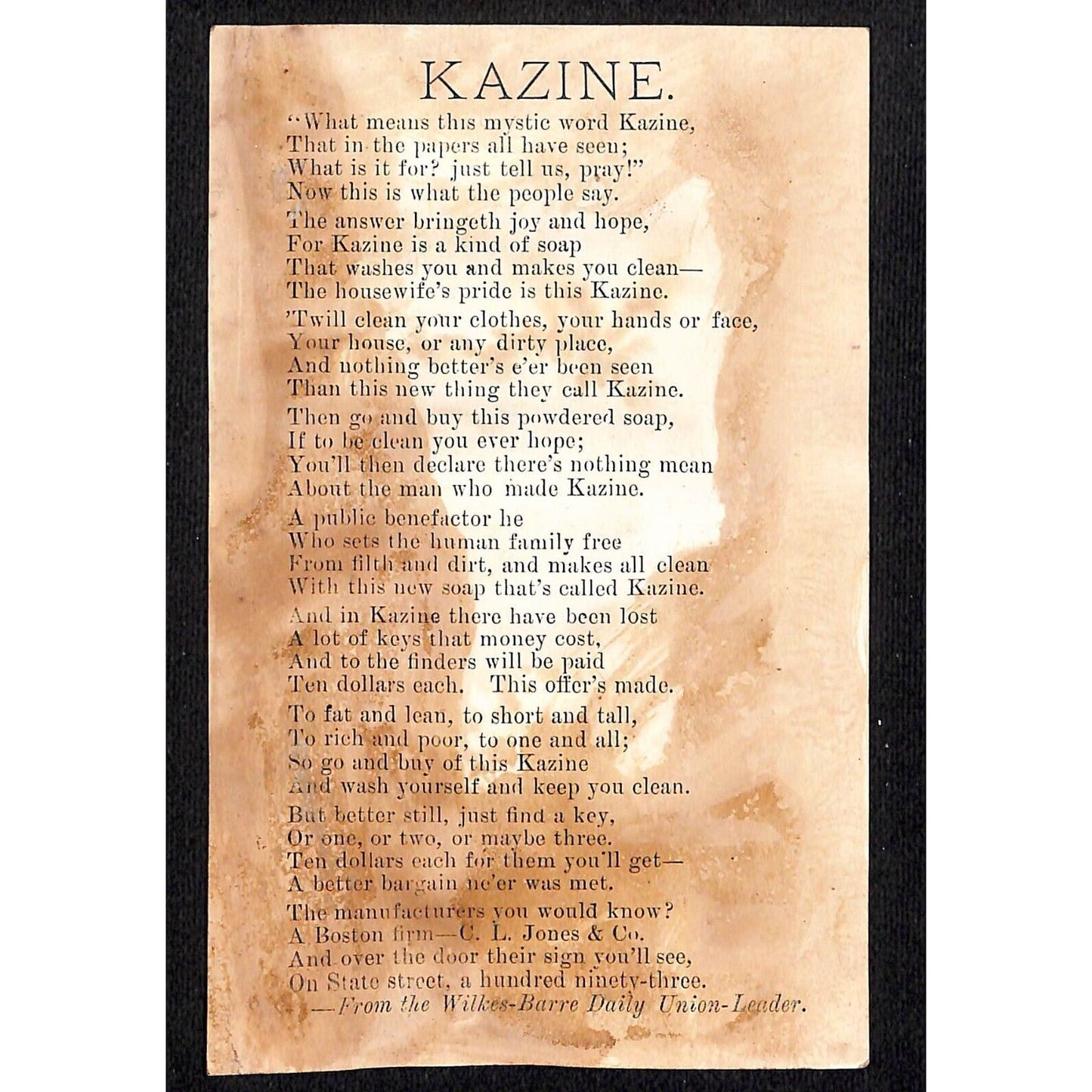 Use Kazine (Laundry Soap) Victorian Trade Card Floral