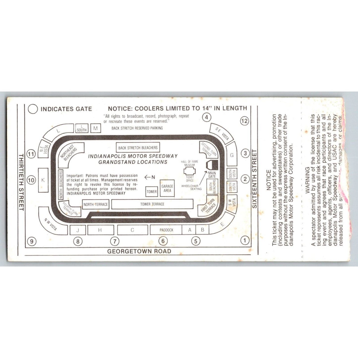 1991 Indianapolis 500 Ticket Stub Racing IMS - seat 10