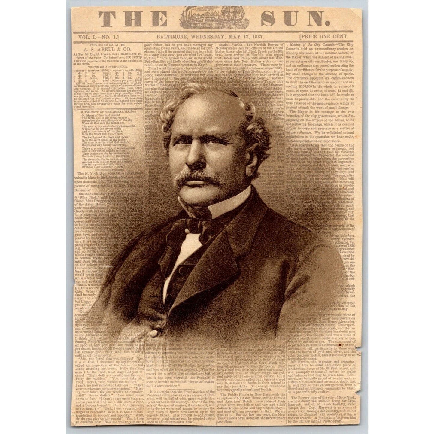 1891 S. Abel (1806-1888) Founder of "The Sun" Baltimore Art - Not a Trade Card