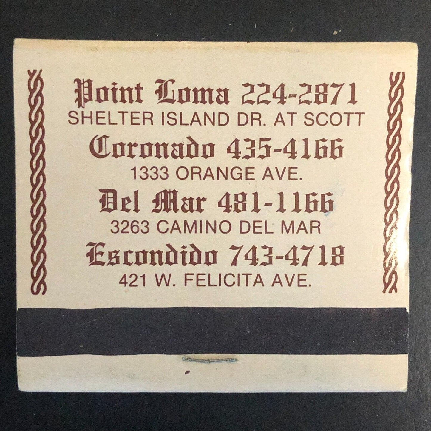 The Brigantine Seafood Restaurant Point Loma, CA Full Matchbook c1975-85