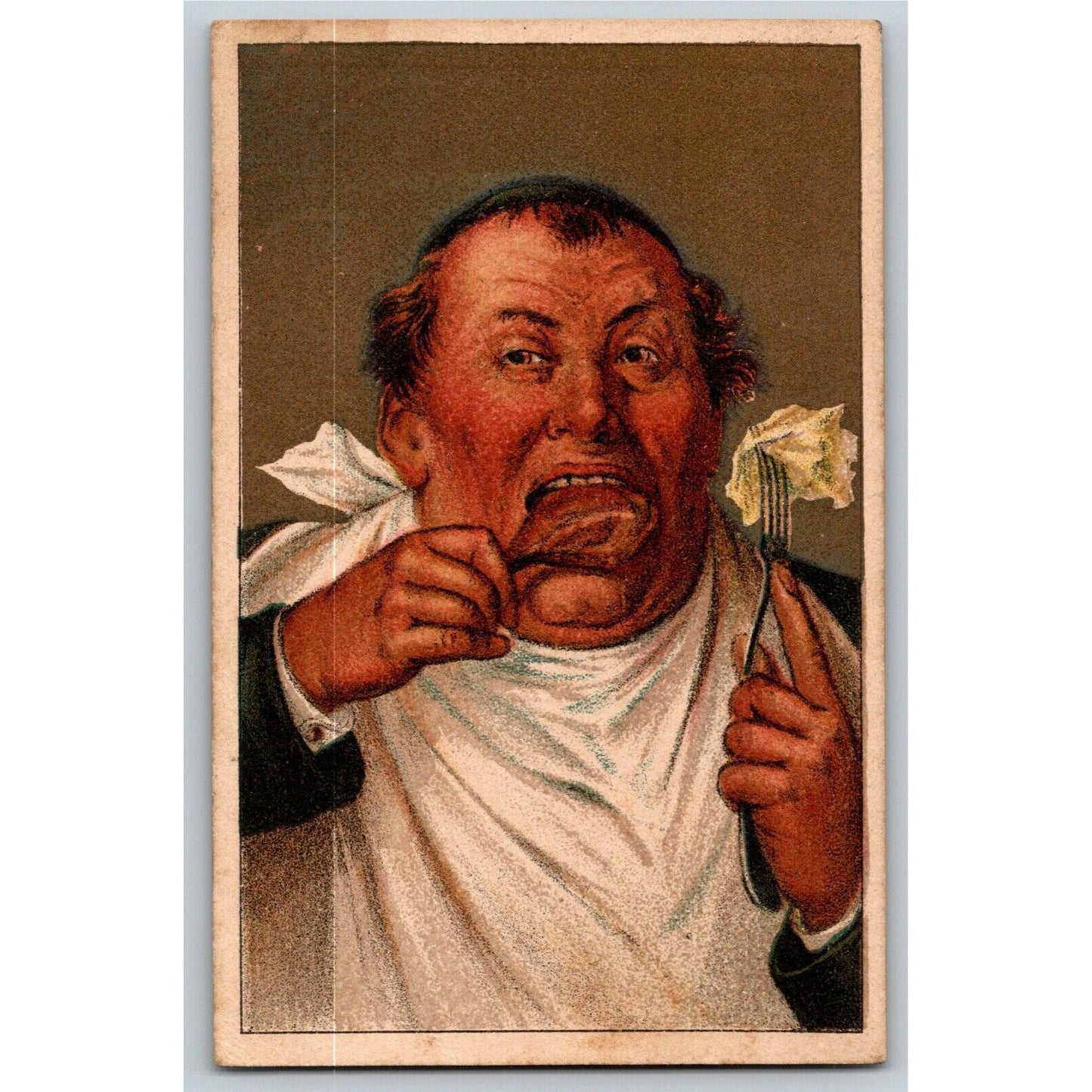 Victorian Trade Card - The Great Atlantic and Pacific Tea Co. - Man Eats Chicken