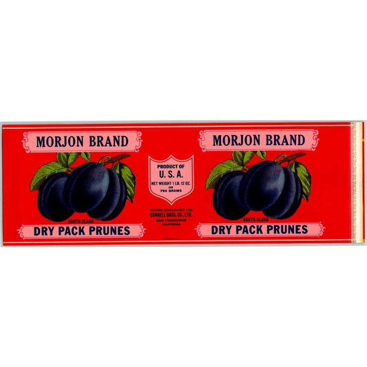 Morjon Brand Dry Pack Prunes Connell San Francisco Original Paper Can Label