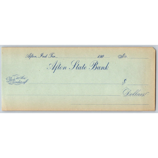 Afton, OK c1900-07 Indian Territory "Afton State Bank" Check - Scarce