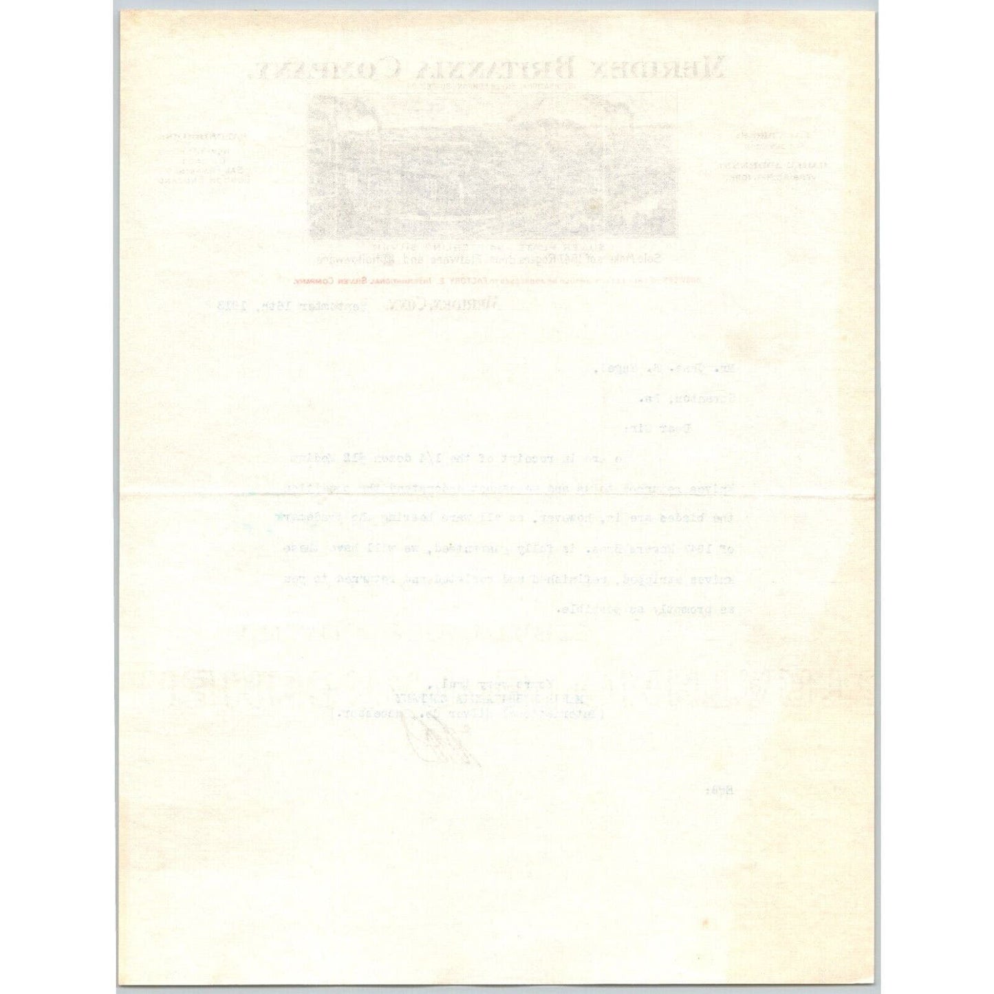Meriden, CONN International Silver Co. Plate Sterling 1913 "Engel" Letterhead
