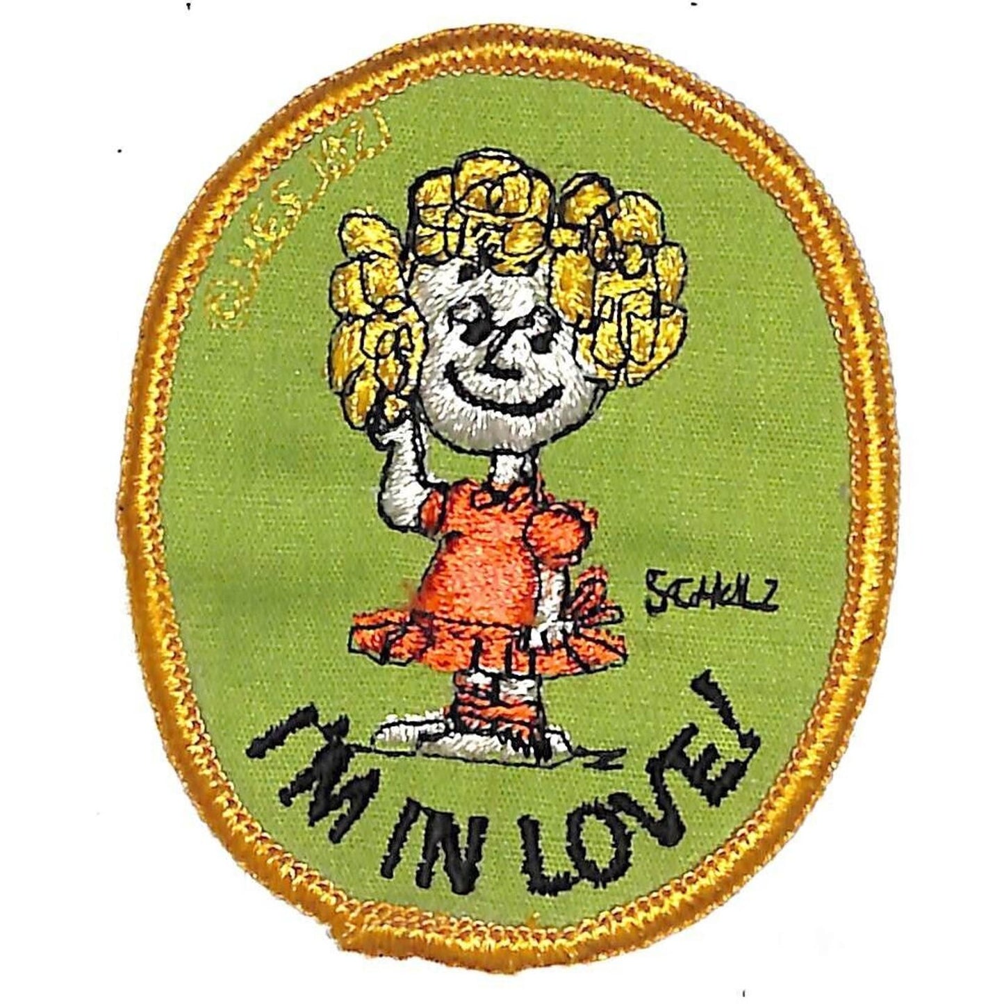 Peanuts Frieda "I'm In Love!" 1971 Embroidered Patch NOS 2 1/2" x 3" Scarce