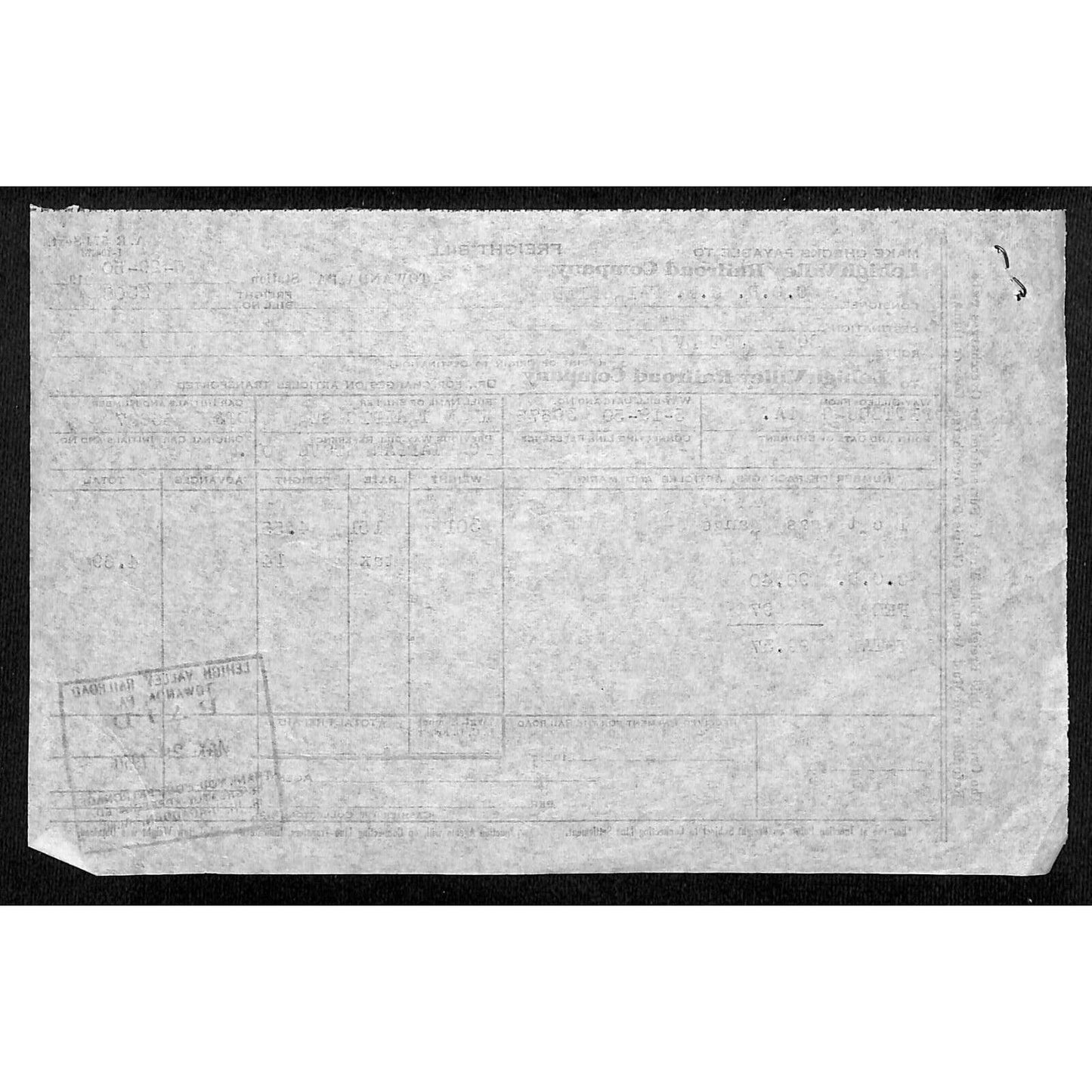 Lehigh Valley Railroad 1950 Freight Bill for Gas Range #3308