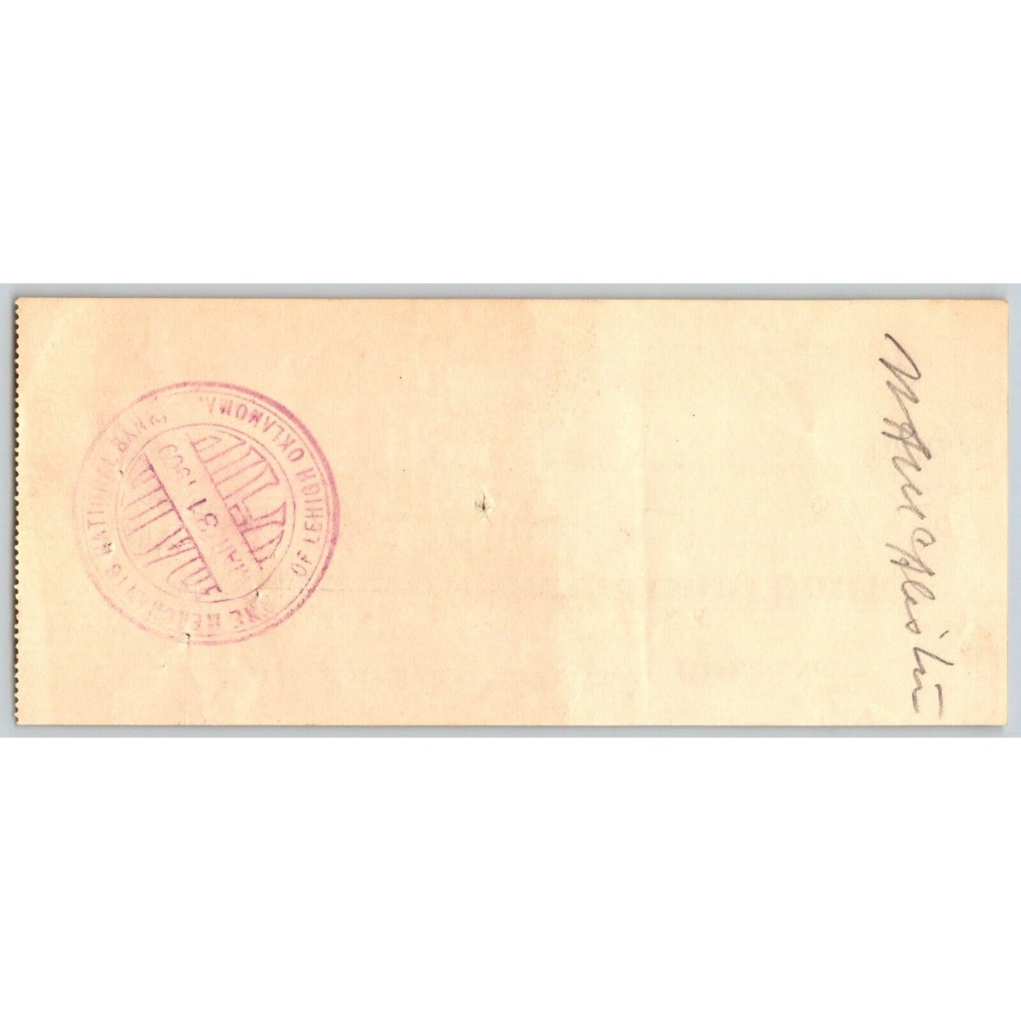 Lehigh, Oklahoma Indian Territory* 1909 Merchants National Bank Check - Scarce