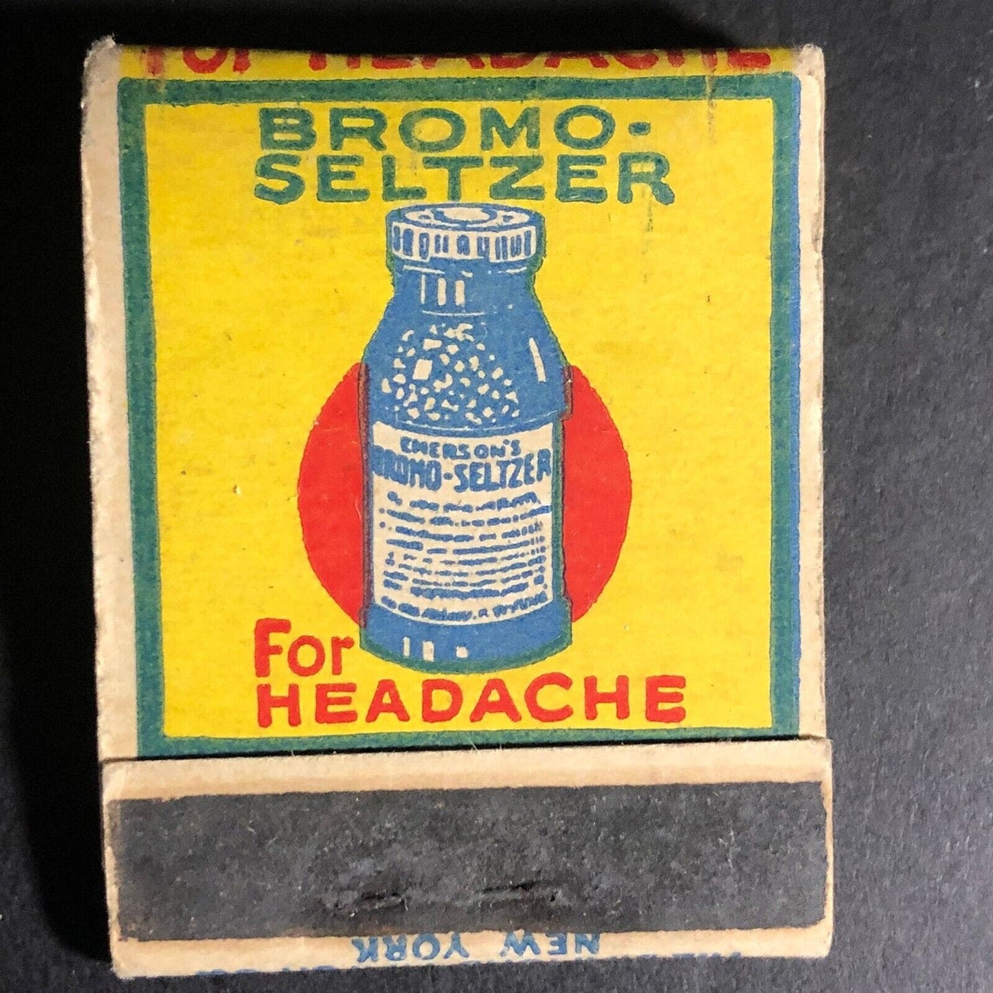 Bromo-Seltzer for Headache Matchbook c1930's-40's Full 20-Strike VGC Scarce