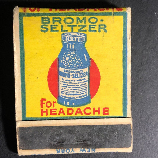 Bromo-Seltzer for Headache Matchbook c1930's-40's Full 20-Strike VGC Scarce