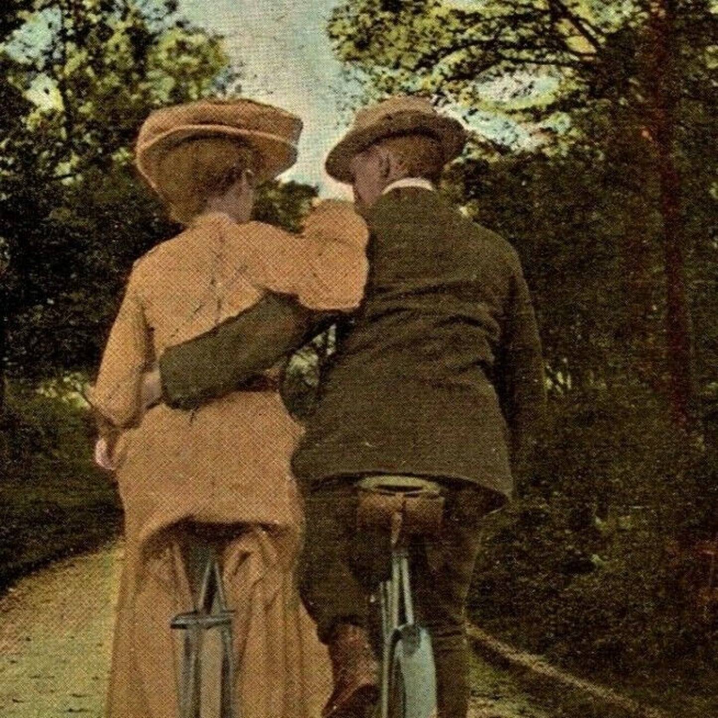 Vintage Postcard c1920 Couple Hug While Riding Bicycles - Jasper Stone