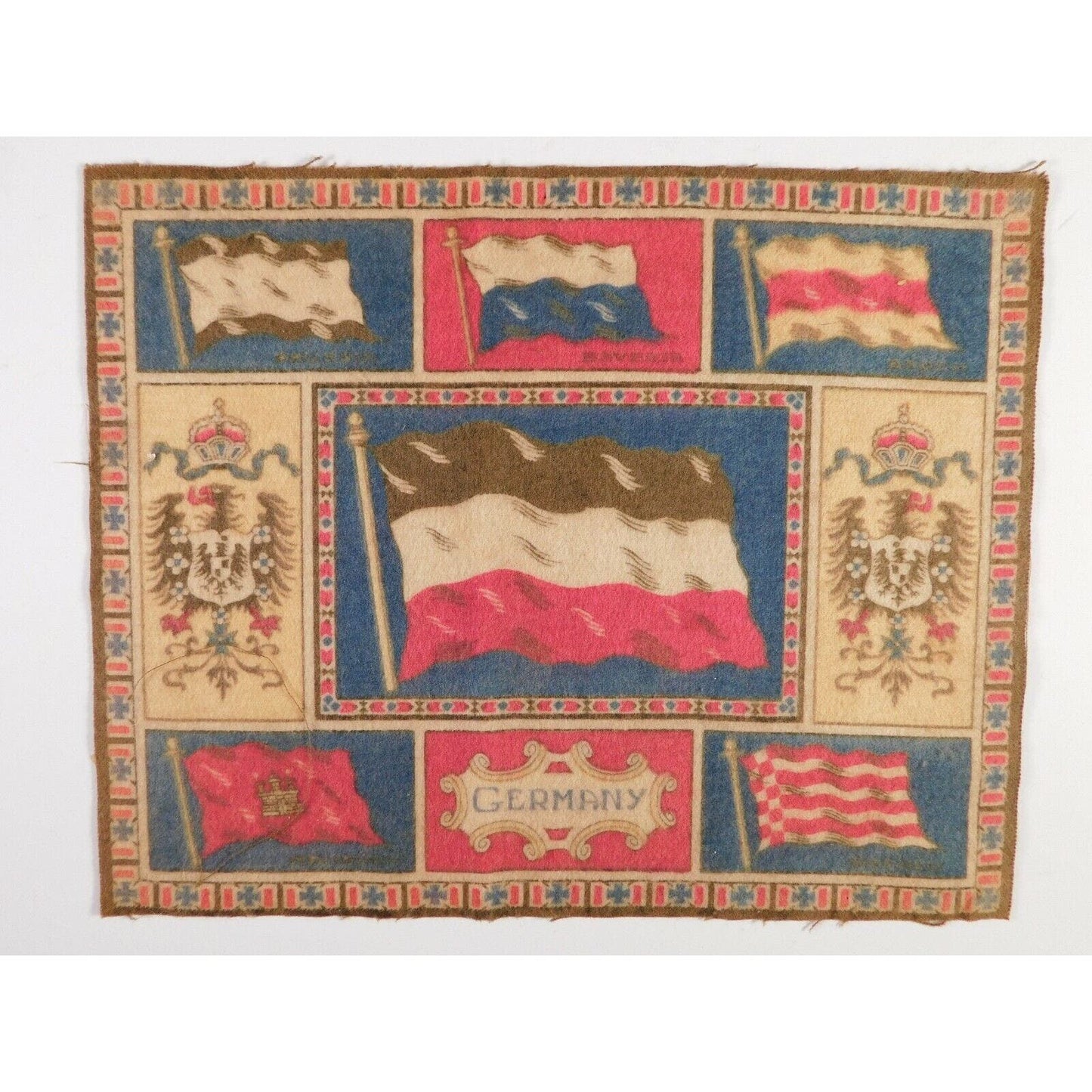 Group of 3 1910-1916 Felt Nationality Flags Rugs - Tobacco Premiums