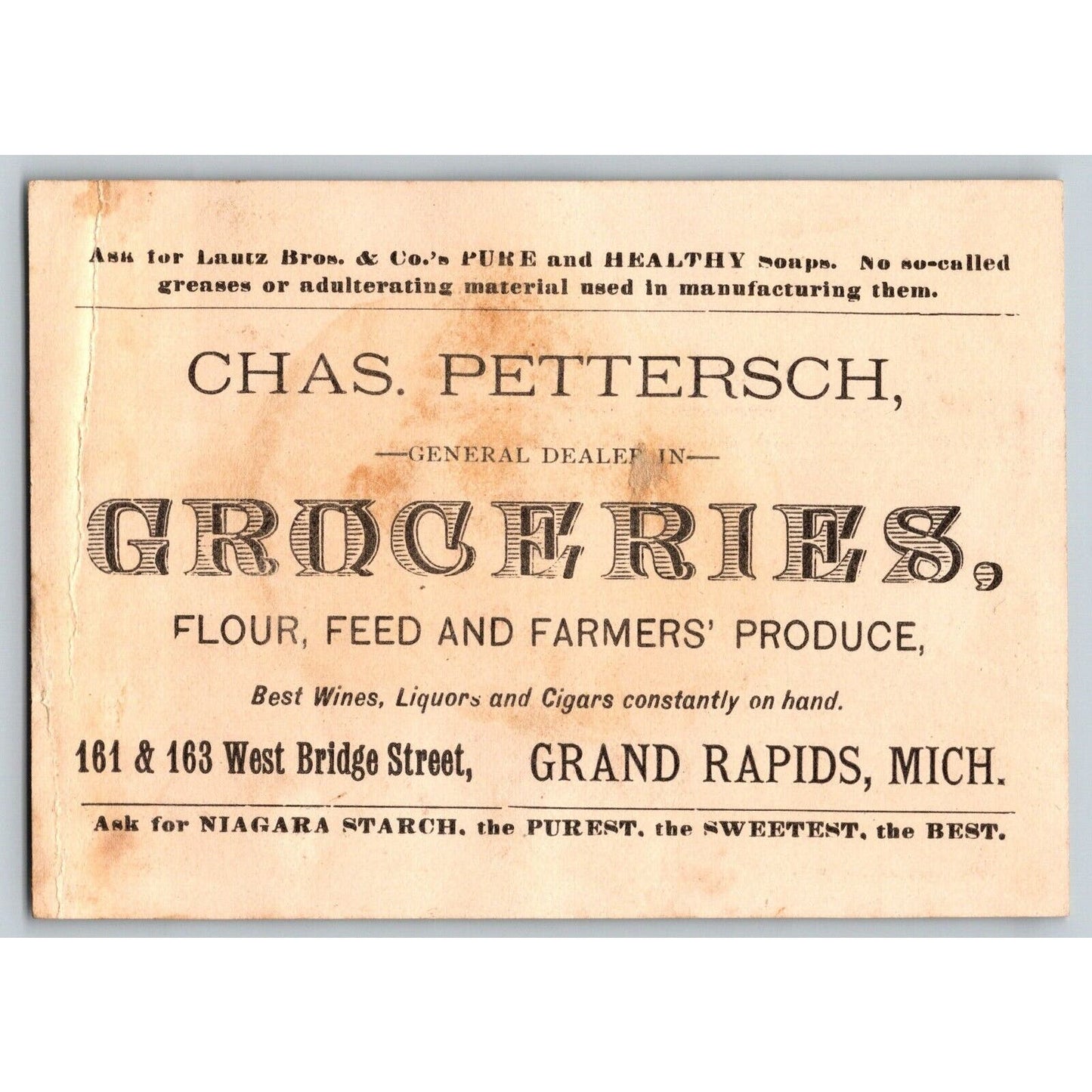 Grand Rapids Chas. Pettersch Groceries Victorian Trade Card Dancing Girls Chick
