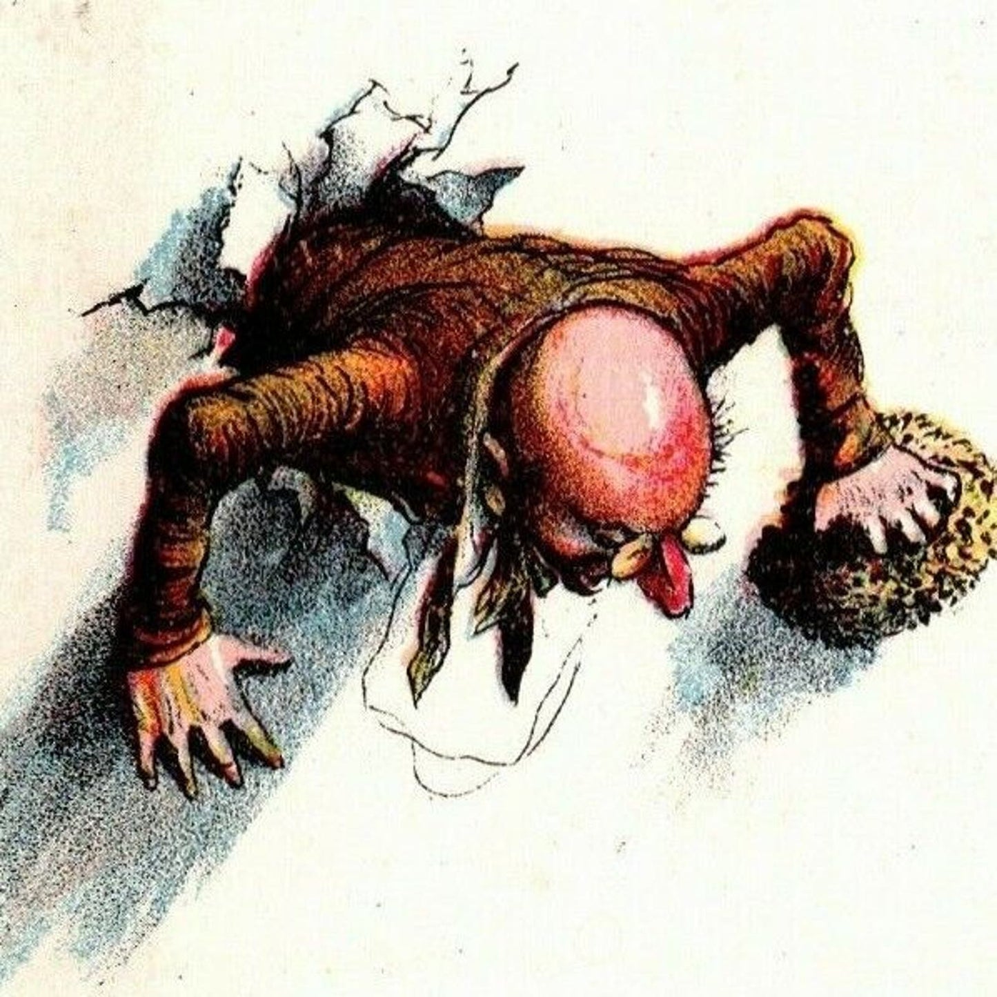 Victorian Trade Card - F. Todd c1880 Man Breaks Through Wall Head First 3-D-ish