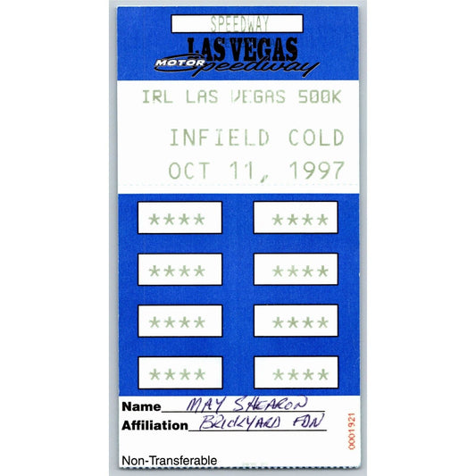 1997 Las Vegas Motor Speedway Indy Racing 500K Unused 10/11 Cold Pass VGC