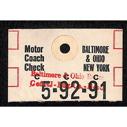 Baltimore & Ohio New York Railroad Motor Coach (Baggage) Check c1941