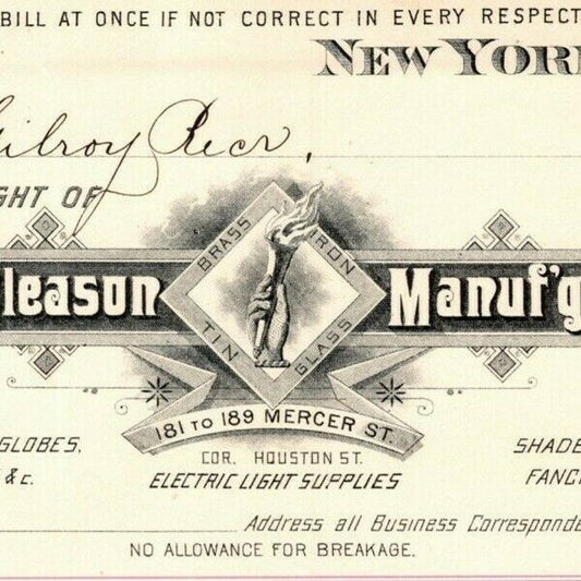 1888 E. P. Gleason Chimneys Lanterns Billhead Letterhead Mercer St. NYC
