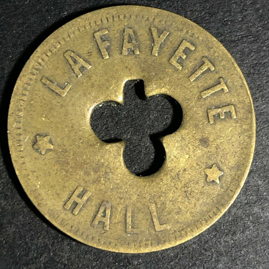 24.5mm Brass Lafayette Hall (Saloon Sacramento, CA) Token Clover Shamrock (#39)