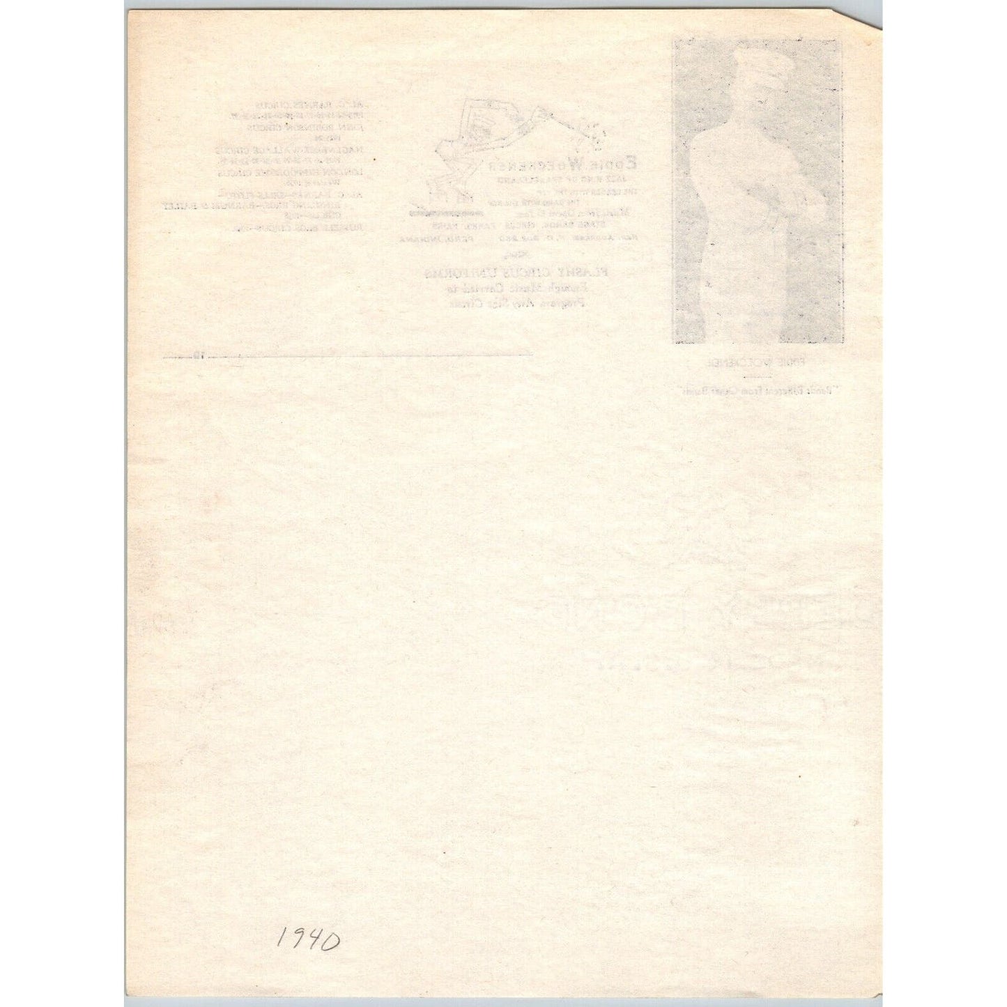 Eddie Woeckener "Jazz King of Spanleland" Band Leader Circus Letterhead c1940