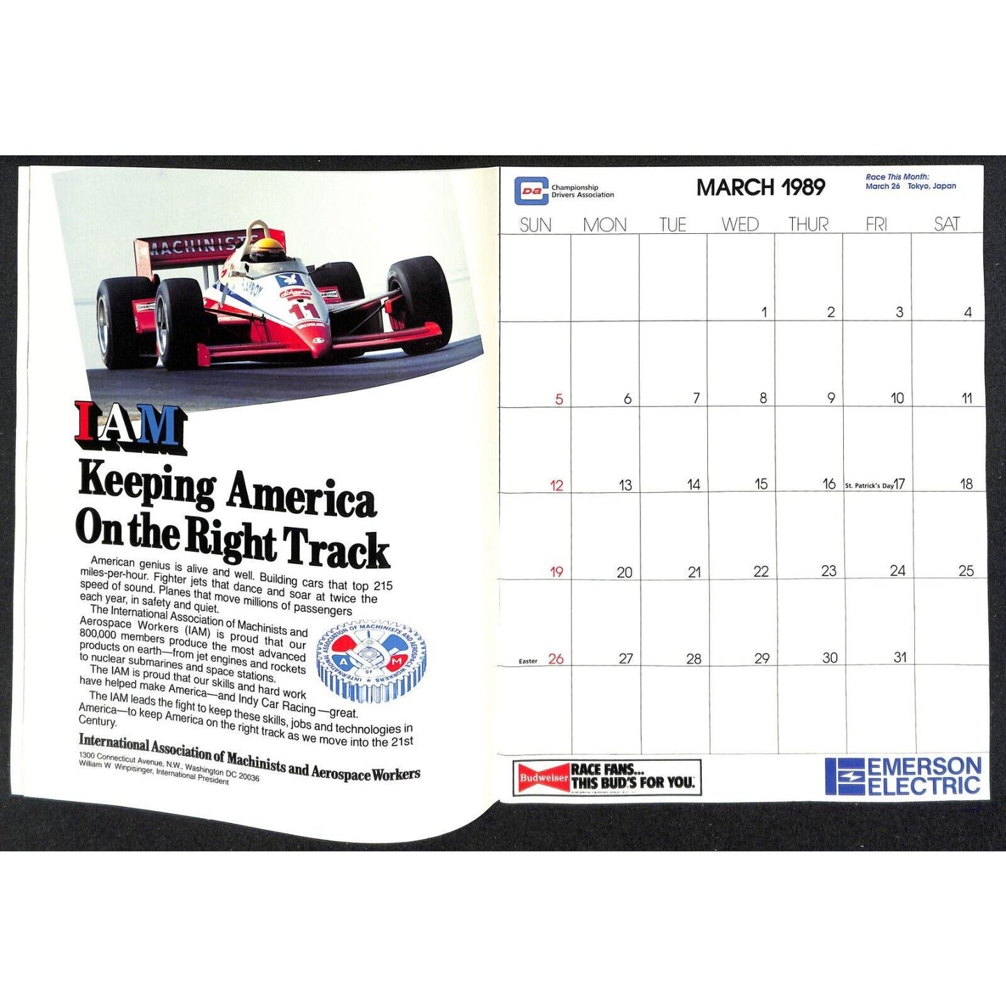 1989 Indy 500 PPG CDA Championship Drivers Assoc. Calendar w/ Danny Sullivan
