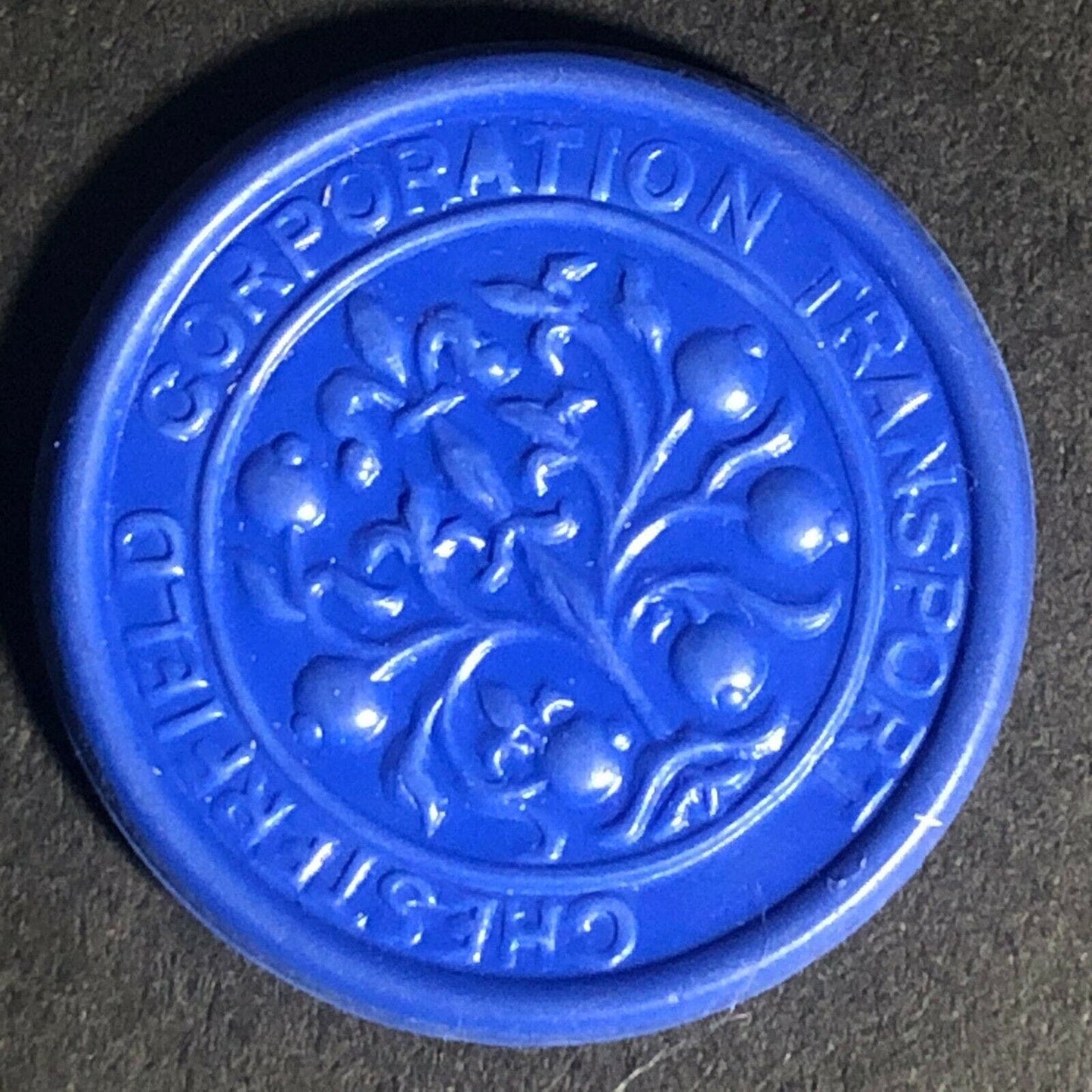 Chesterfield Transport England Plastic Token Blue 2D 23mm c50's-60's