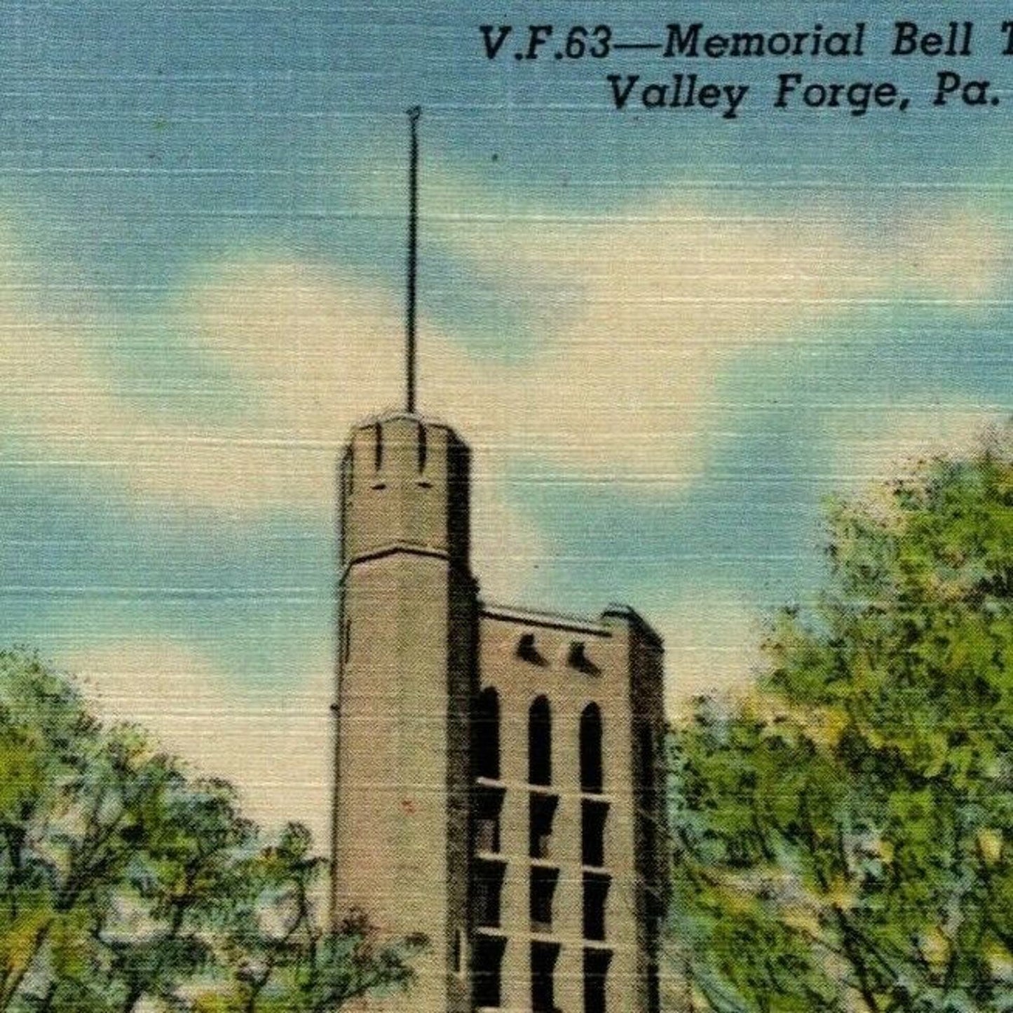 Vintage Linen Postcard Memorial Bell Tower Valley Forge, PA Unposted
