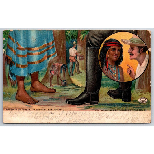 "Footwear of Nations" Brazil Woonsocket Rubber Co. Advertising Postcard 1906