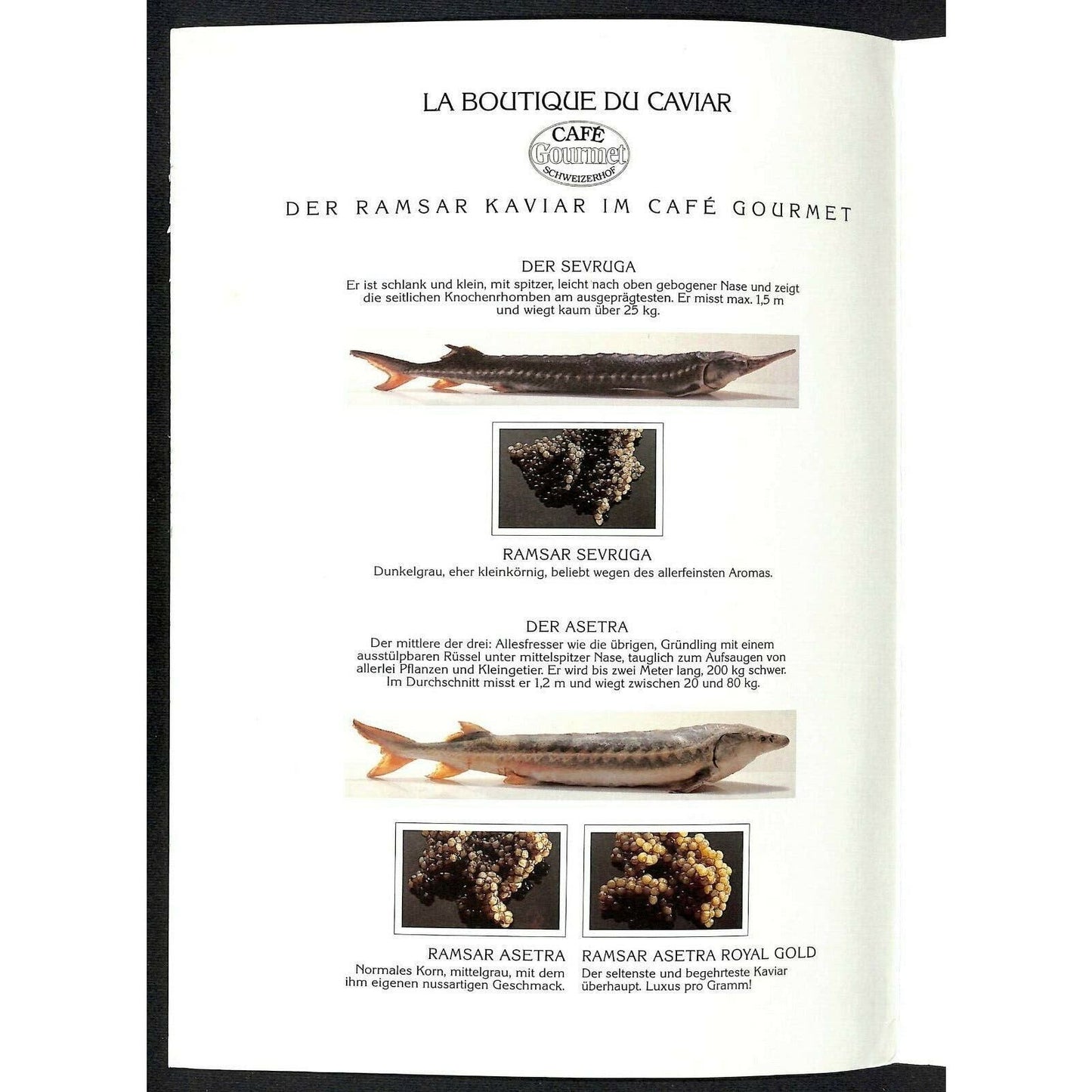 Hotel Schweizerhof Zurich La Boutique du Caviar Menu Ramsar c1990