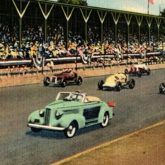 Indy 500 Linen Postcard 1937 "Indianapolis Speedway" VGC Unposted