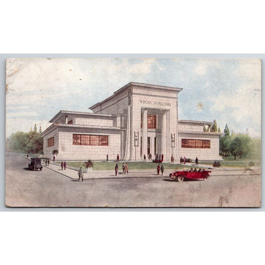 Winona Savings Bank Winona, MN Postcard c1910-15 Autos