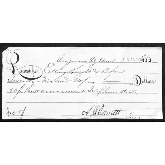 Helena Montana S.R. Buford / Elling 1895 Payment Receipt