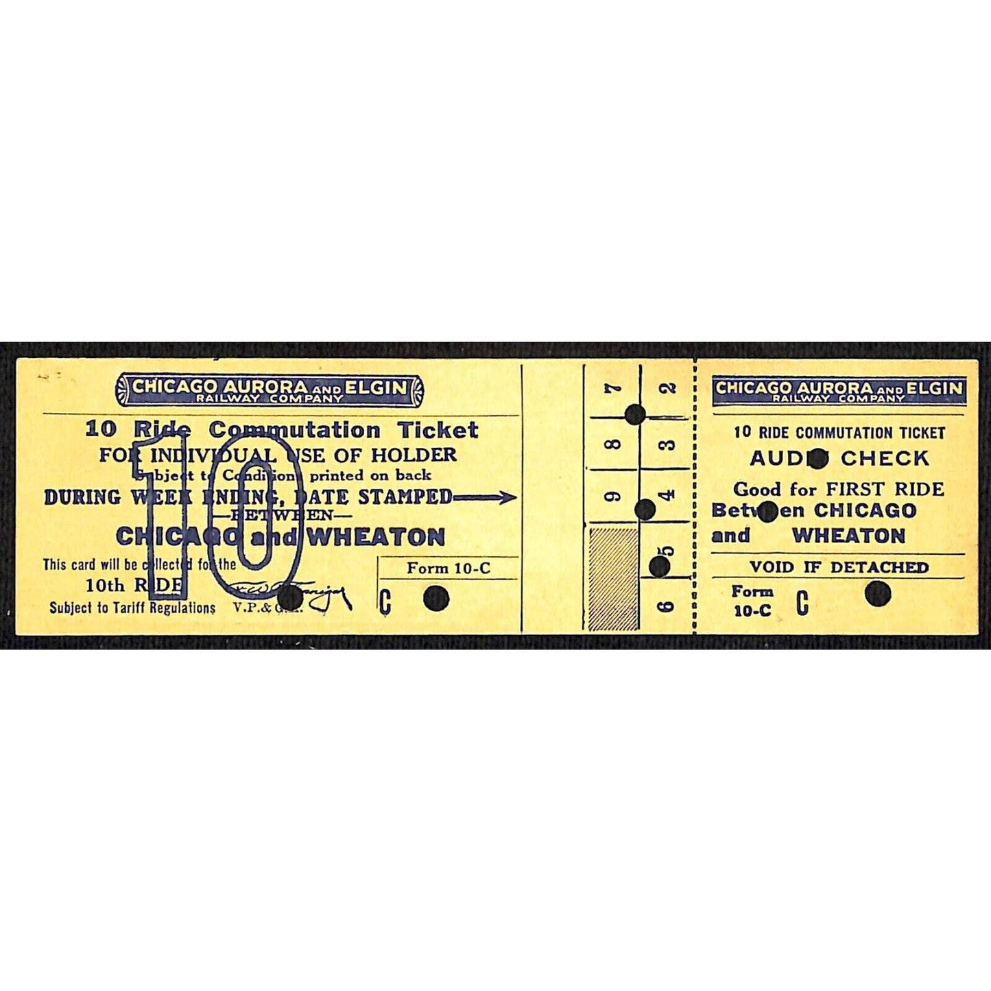 Chicago Aurora and Elgin Railway (1902-57) 10 Ride SAMPLE Ticket Wheaton
