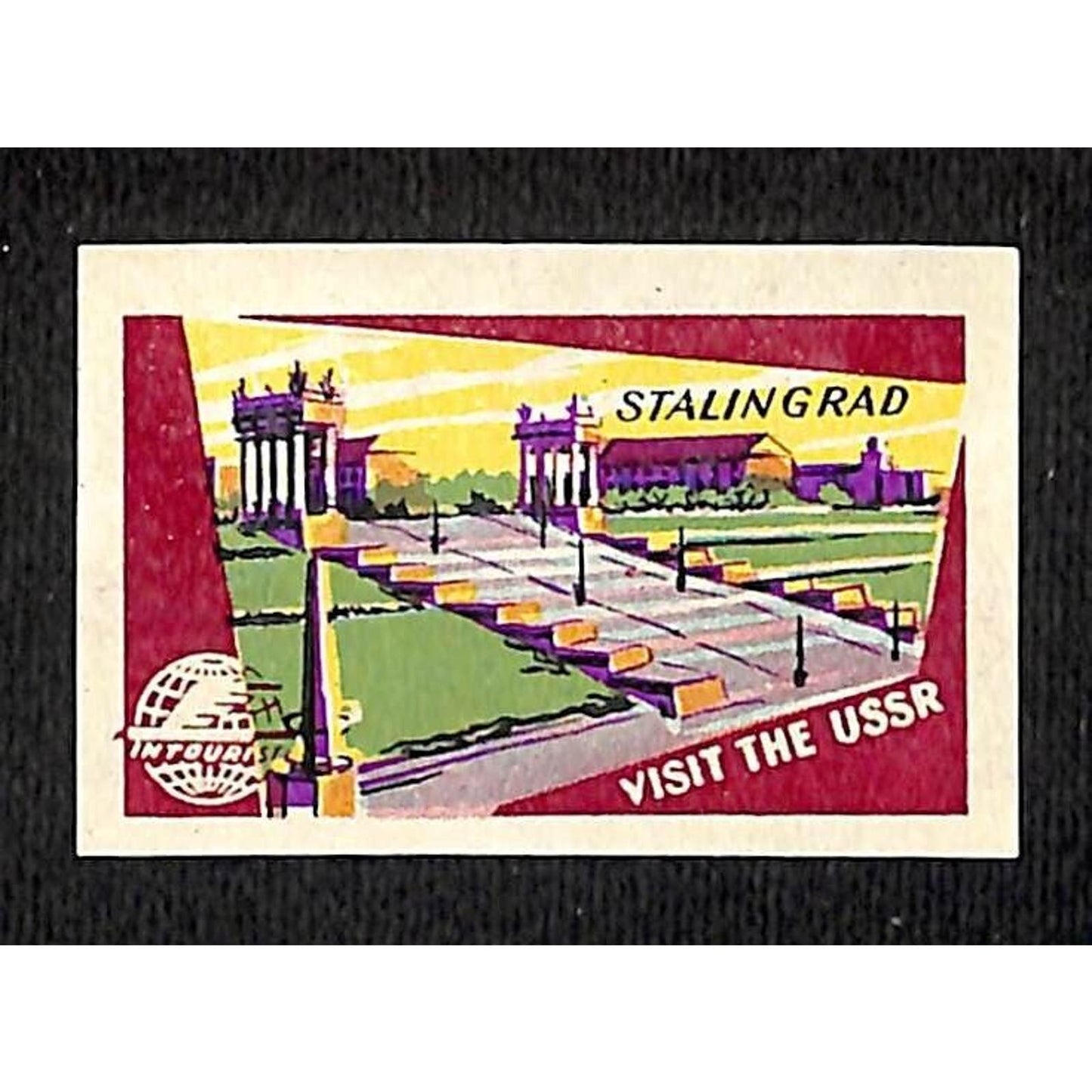Vintage Matchbox Label Intourist Visit the USSR Stalingrad c1955-65