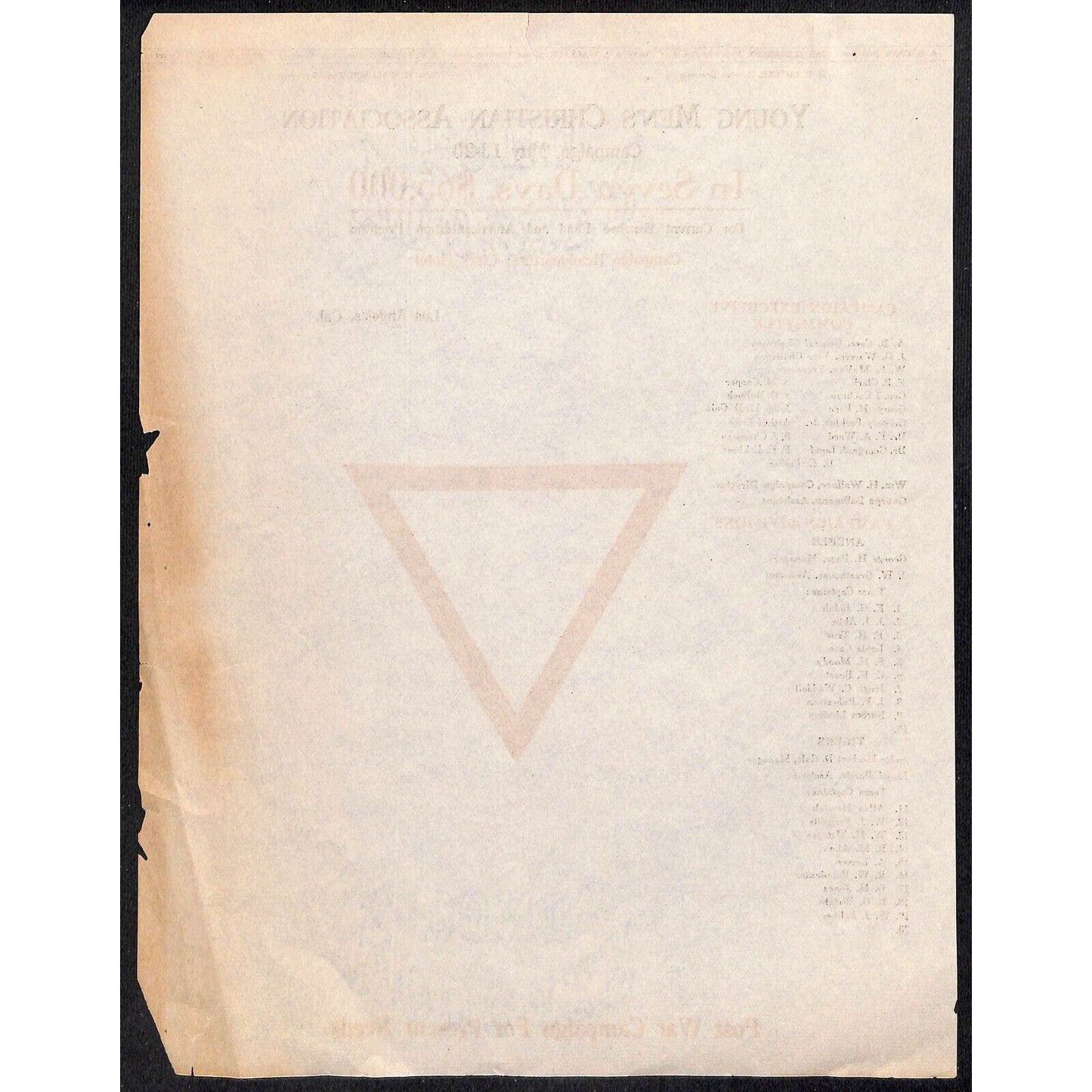 YMCA Los Angeles WWI "Post War Campaign for Present Needs" Letterhead (1 of 4)