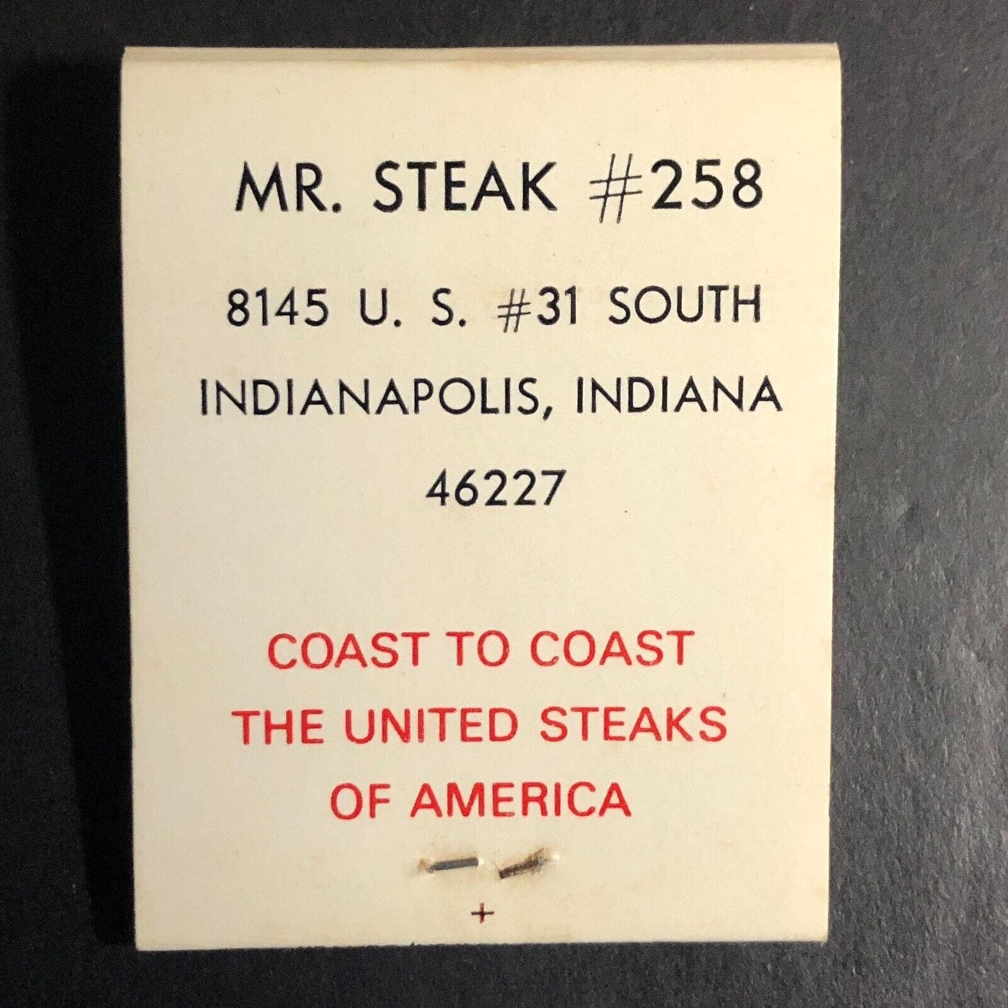 Mr. Steak #258 Indianapolis Restaurants Full Matchbook c1964-74 VGC Scarce