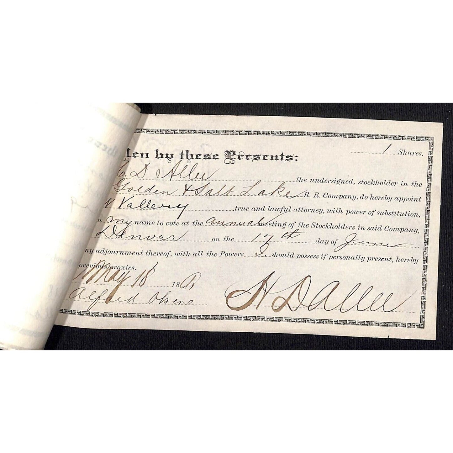 Group of 6 1891 Denver, Golden and Salt Lake Railroad 1881-1917 Stock Documents