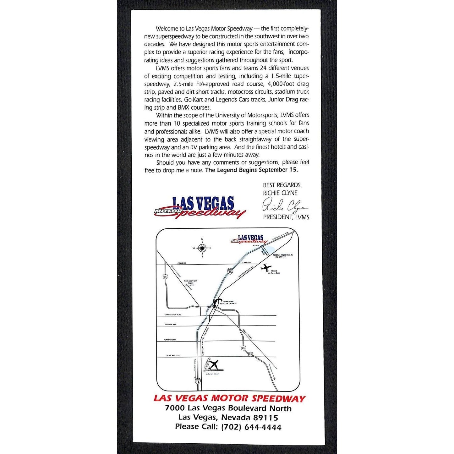 1996 Las Vegas Motor Speedway Superbike Ticket Info Brochure / Chart VGC