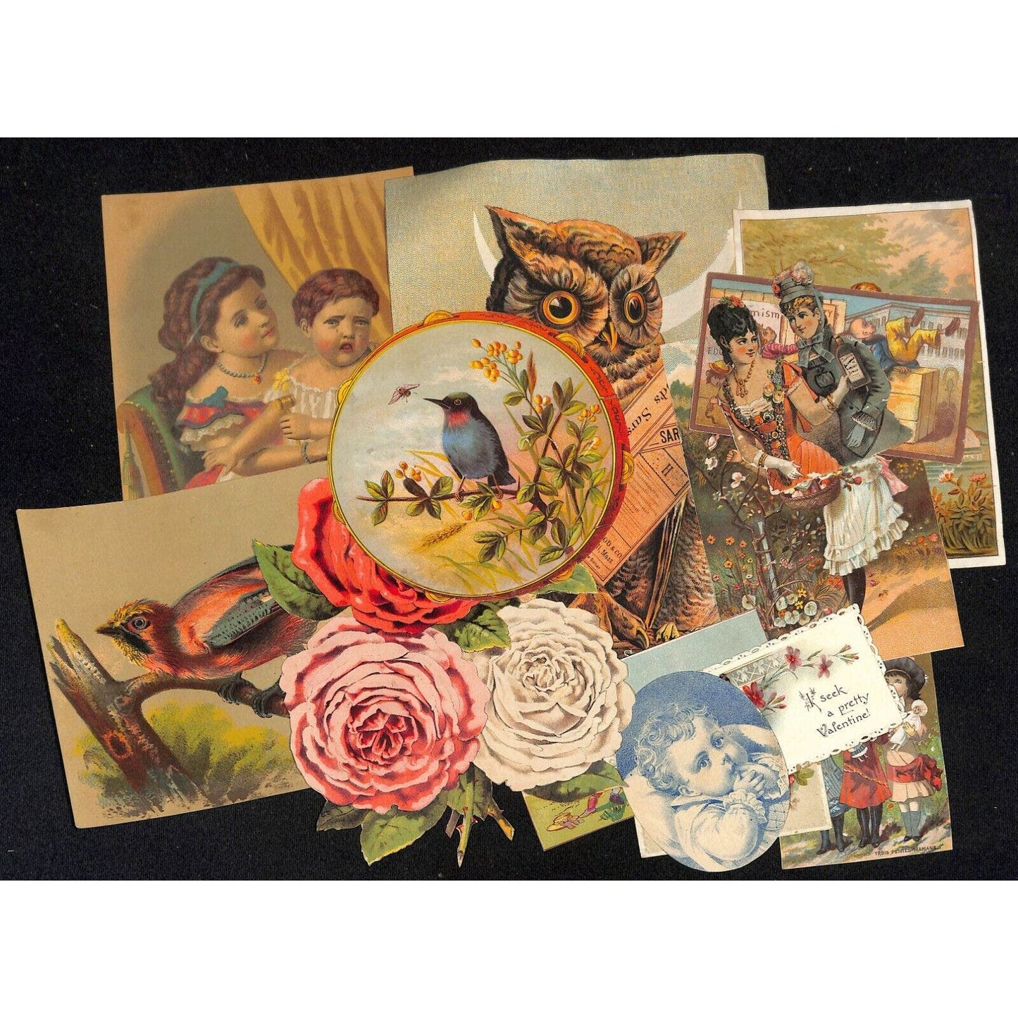 Group of 22 pcs Victorian Scrap / Trade Card Art