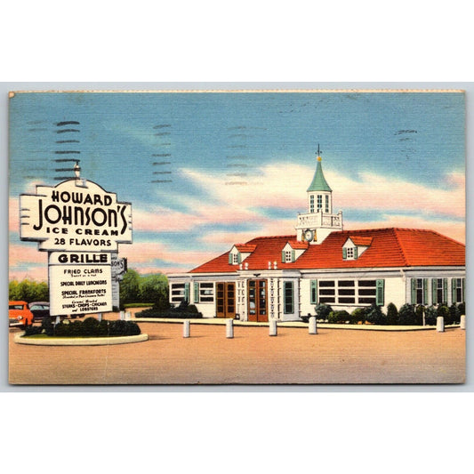 Howard Johnson's Ice Cream Grille Linen Advertising Postcard PM 1953