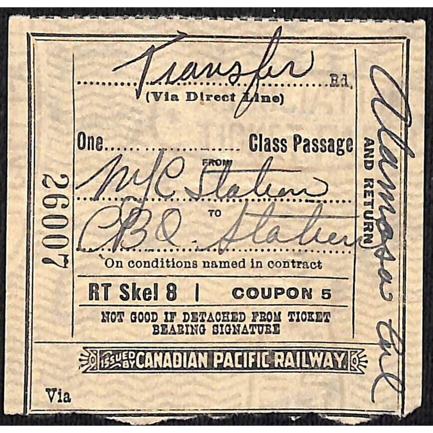 1950 Canadian Pacific Railway Ticket NYC Station / Alamosa, CO #26007