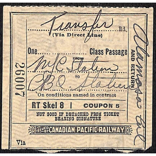 1950 Canadian Pacific Railway Ticket NYC Station / Alamosa, CO #26007