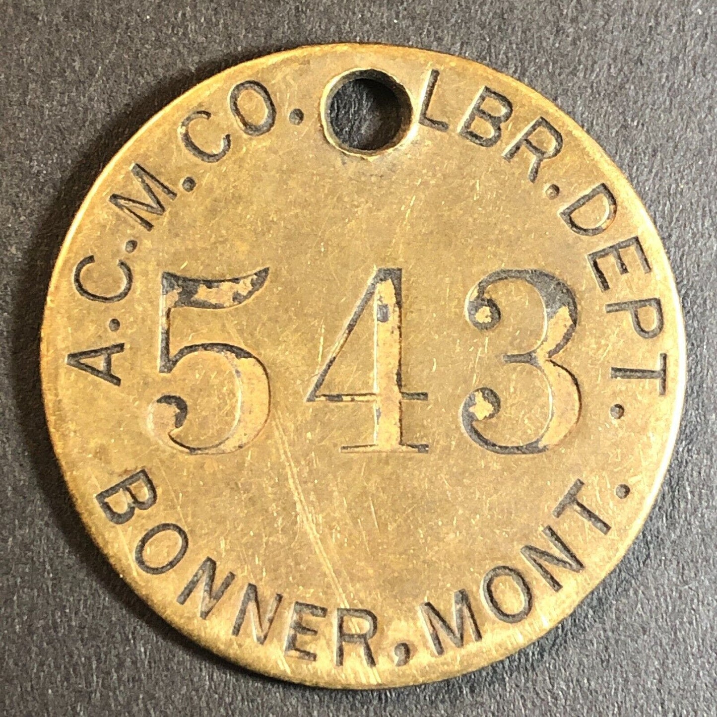 Anaconda Copper Mining Co. Bonner, MT Saw Mill Brass Tool Check Tag 32.5mm #543