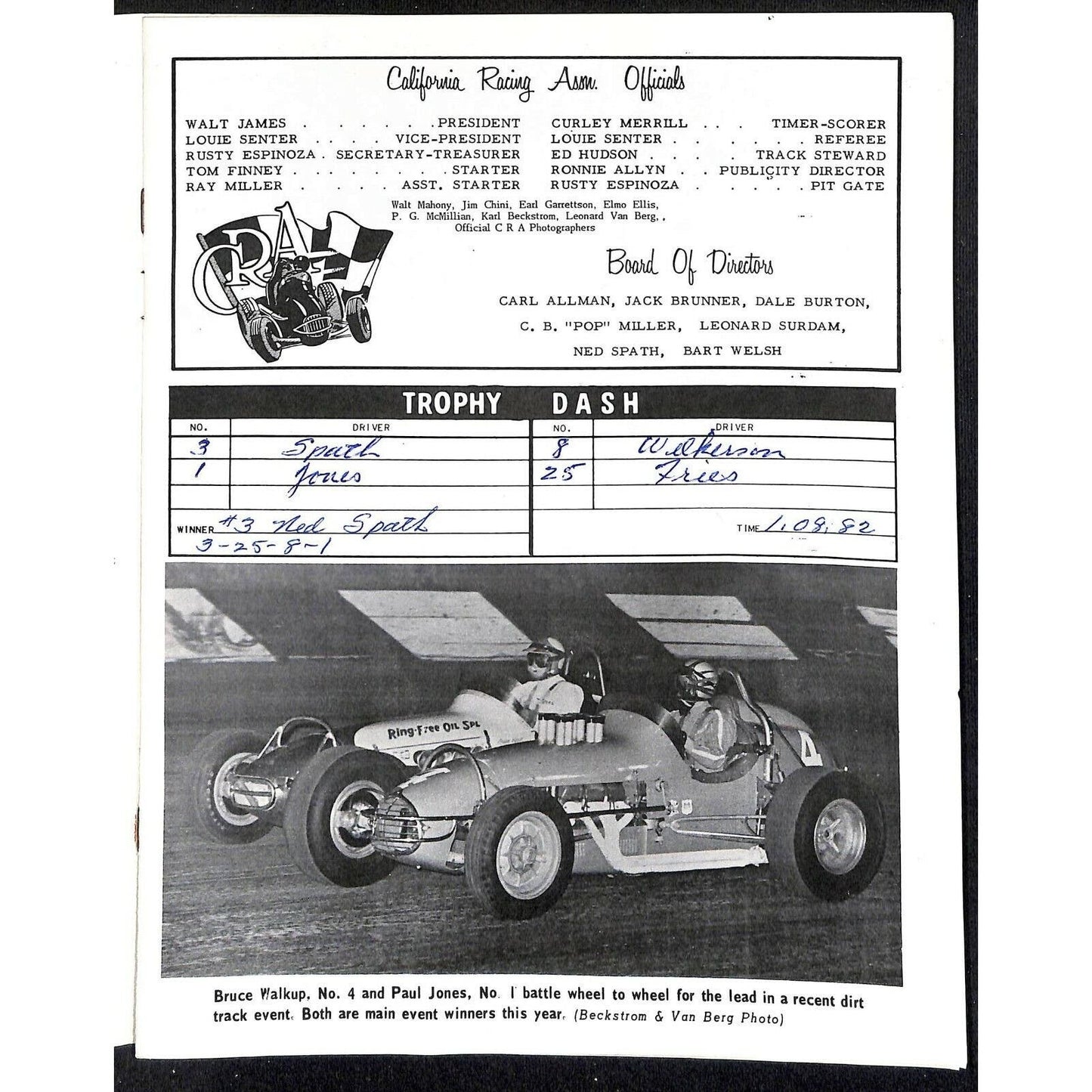 Scarce July 13 1966 Sprint Car Auto Racing CRA Program Ascot Gardena, CA 16pp.