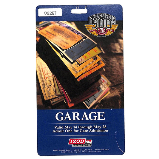 2011 Indy 500 Garage Access Ticket Pass Indianapolis IMS #9287 VGC