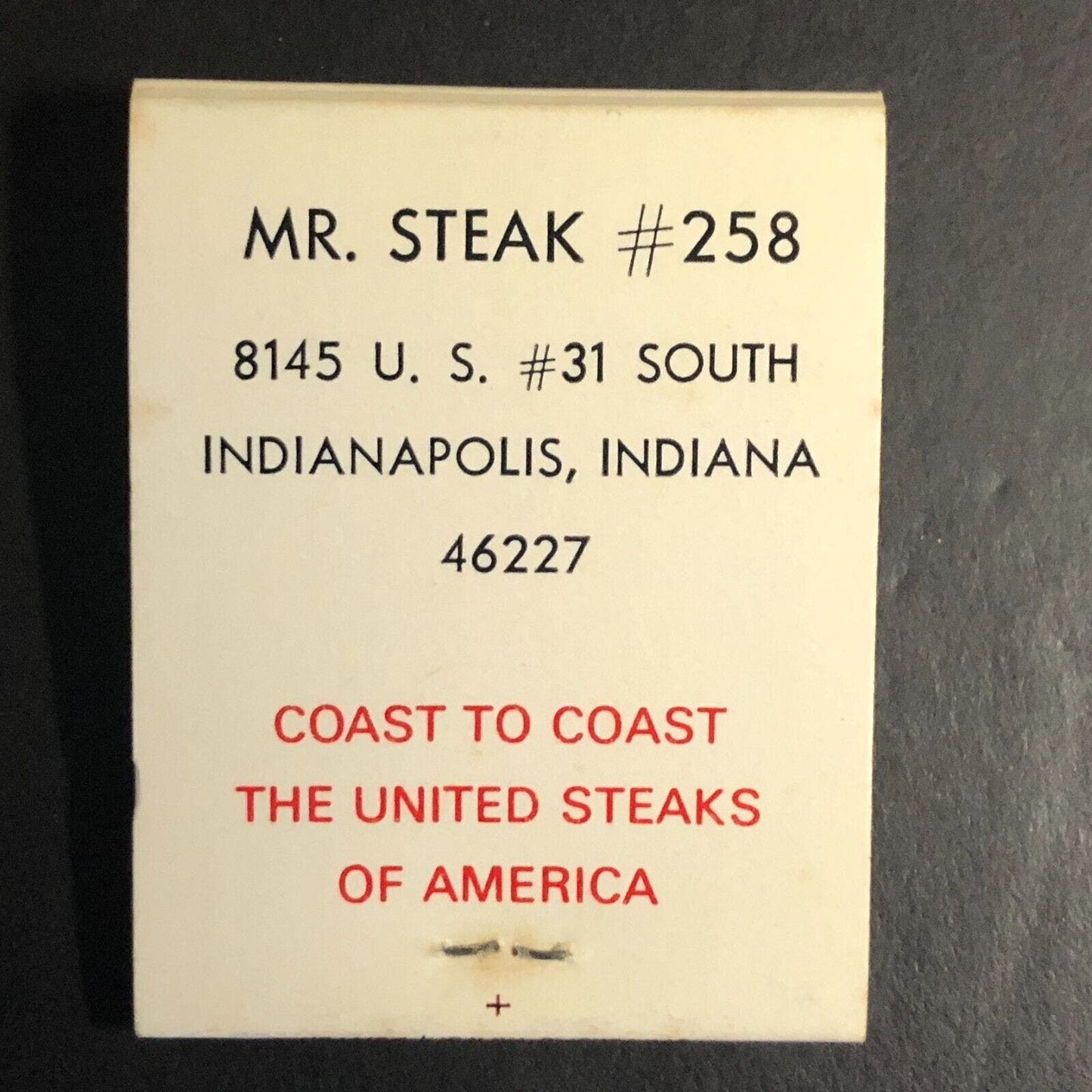Mr. Steak #258 Indianapolis Restaurants Full Matchbook c1964-74 - VGC Scarce