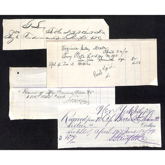 Hand Written Receipts Check - 3 1870's & 1 905 - New York Virginia City, Montana