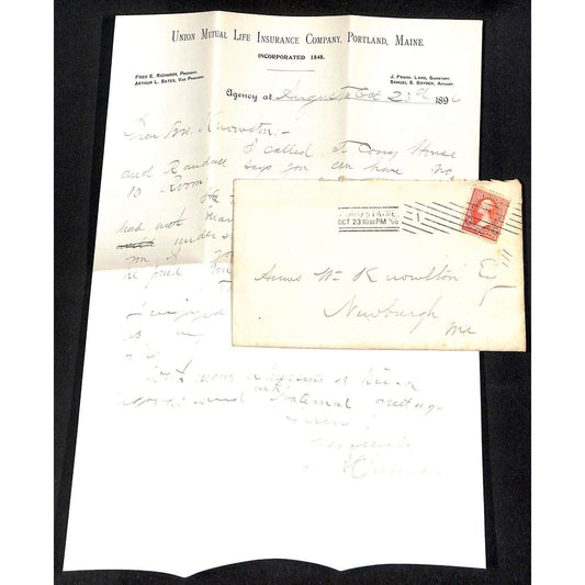 Newburgh ME Amos W. Knowlton* 1896 Union Mutual Life Ins. Co Portland Letterhead
