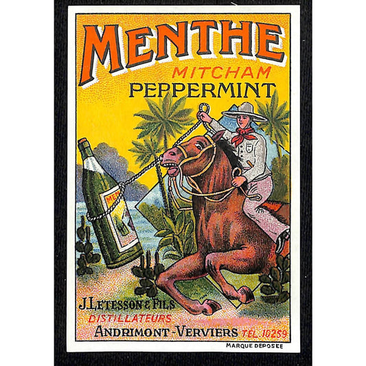 Menthe Mitcham Peppermint Paper Alcohol Label NOS VGC Scarce Andrimont-Verviers