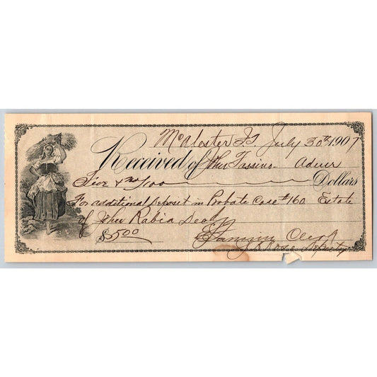 McAlester, Oklahoma 1907 Territorial Receipt re: Probate Case