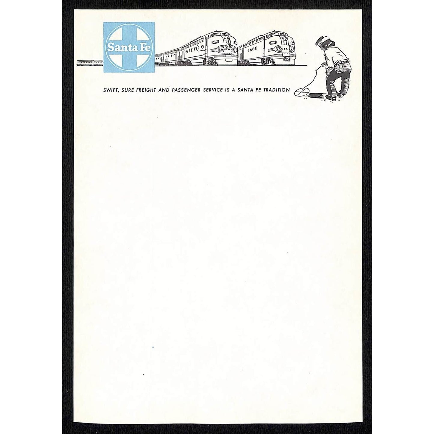Santa Fe Railroad Stationary Sheet w/ 2 Trains / Engines