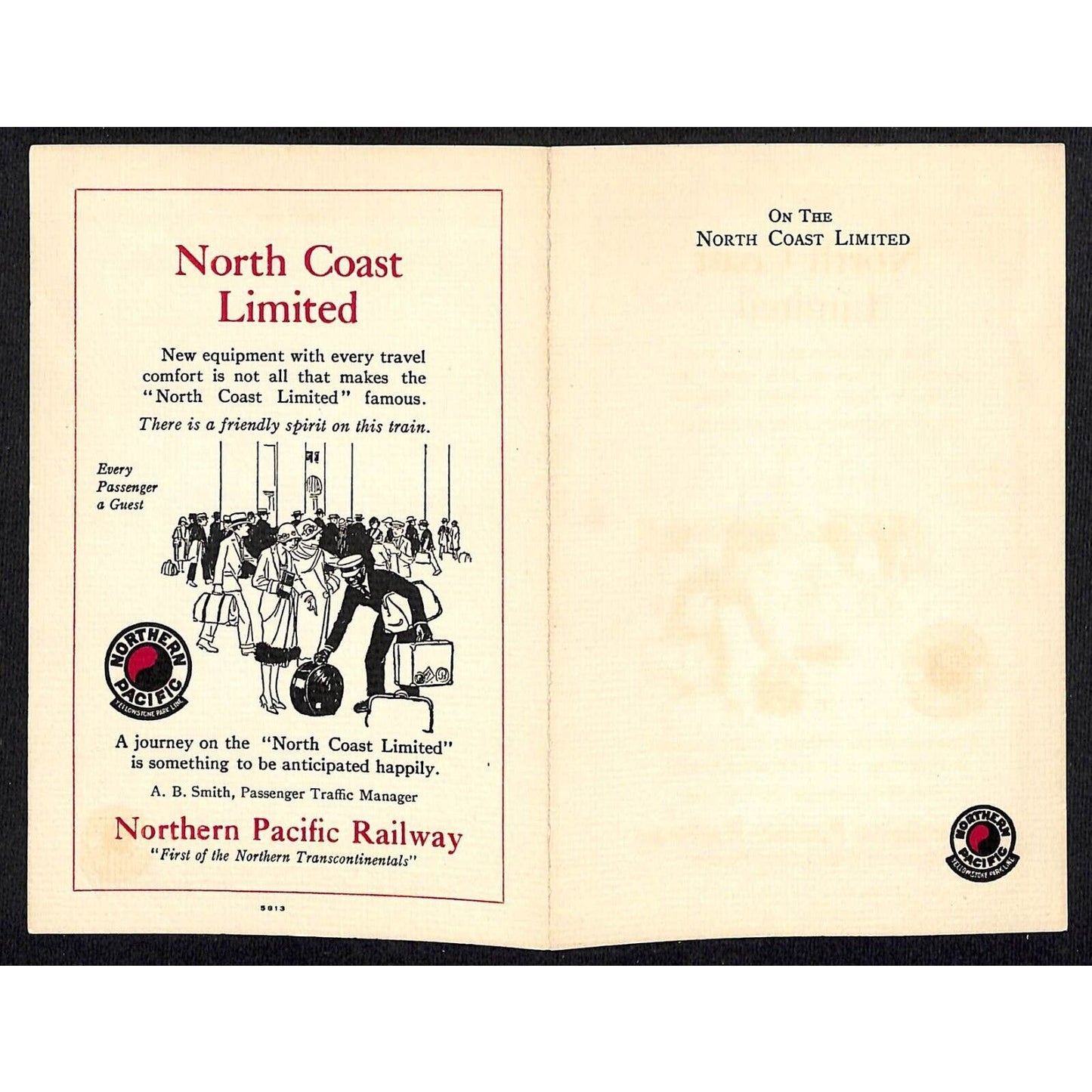 Northern Pacific Railway Yellowstone Park Line Card w/ Tipped-in Art NOS VGC